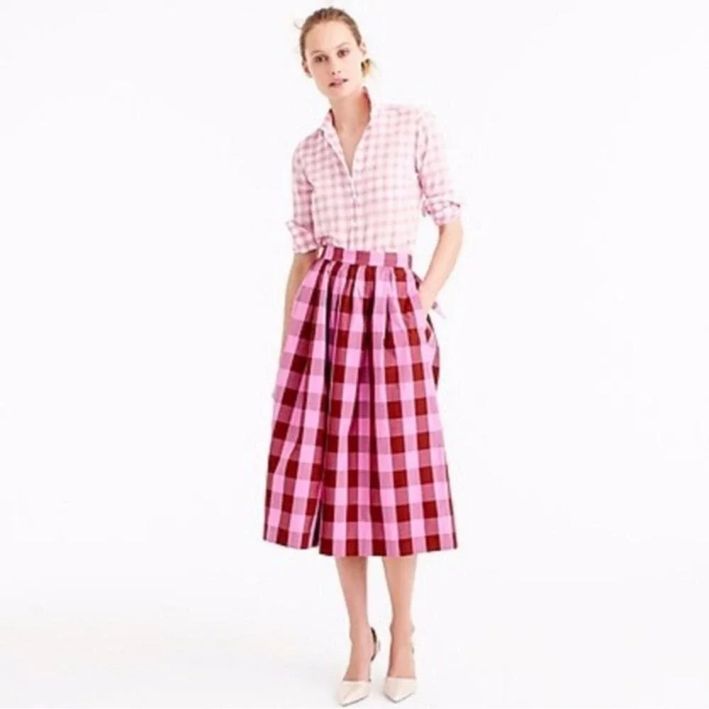 J.Crew Pink Gingham Plaid Bow Skirt Top Matching Set 4